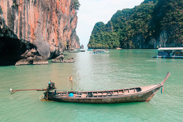 Wall Mural - Lonely boat in the sea of Thailand