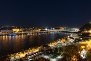 Poster - night panorama of the city of Budapest in Hungary