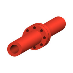 Pipe vector. Connection by flange fitting. For pipeline construction to transport liquid or gas in industry i.e. crude, oil, natural gas. Also water supply infrastructure in plumbing and irrigation.