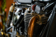 Close-up Ducati Black Triumph Of Shine Of The Motorbike Parts