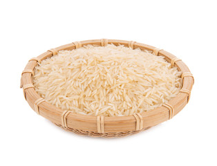 rice in bamboo weave  on white background