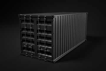 Poster - 3d rendering of closed black shipping container on black background