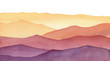 © Yulia Druzenko - watercolor wavy mountain silhouette , hand painted background with hues of yellow gold and purple shapes