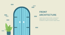 Front Door Architecture Banner Template With Round Top Arched Doorway