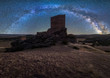 © Juan Lopez/ADDICTIVE STOCK - Remains of ancient castle under Milky Way at starry night with lantern light