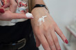 © Наталья Вагнер - hands close-up, the girl applies protective cream, antiseptic