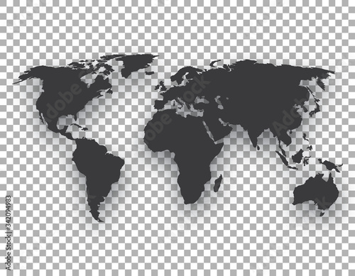 Cuadros en Lienzo world map with shadow on transparent background