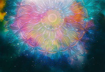 Wall Mural - abstract ancient geometric with star field and colorful galaxy background, watercolor digital art pa