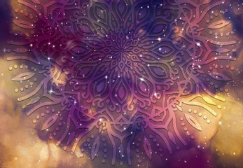 Wall Mural - abstract ancient geometric with star field and colorful galaxy background, watercolor digital art pa