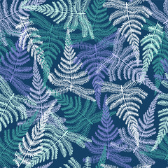  Botanical Abstract seamless fabric pattern with ferns leaves.