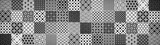  Gray white anthracite black vintage retro geometric square mosaic motif cement tiles texture background banner panorama