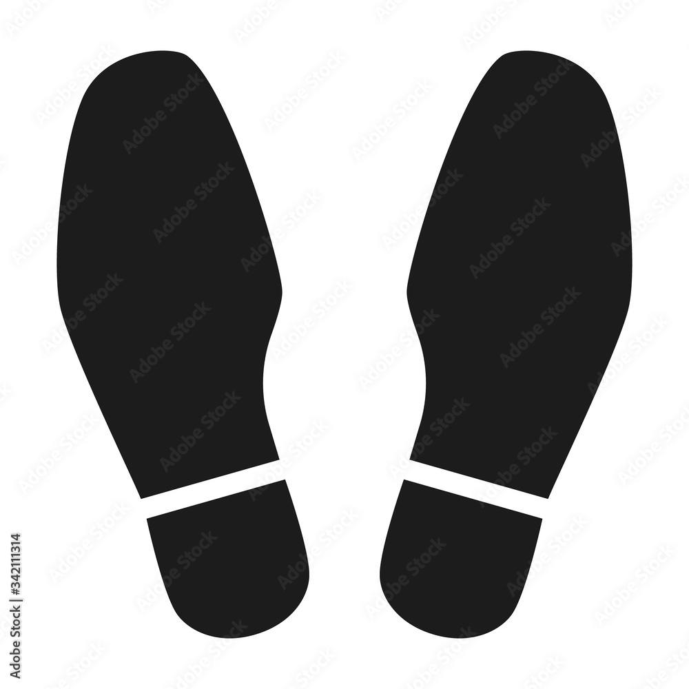 Safe social distance mark. Foot sole icon. Stand here caution sign for supermarkets. Floor label for industrial area. Step prints silhouette. - obrazy, fototapety, plakaty 