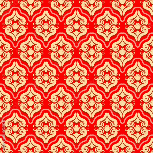Fotomural Seamless brocade pattern of rococo swirls and floral motifs elements ornament