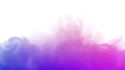 Blue and purple fog or smoke. Purple background. Abstract blurry smoke with blue and purple tints. Purple steam on a white background. Abstract mystical gas with various cool shades. Copy space.