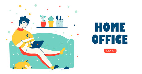 Home office, remote work vector landing page template.