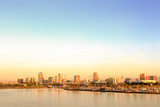 Fototapeta  - A view of Long Beach marina, California from a cruise ship at dawn