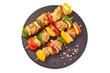 Grilled chicken skewers, roasted shish kebab BBQ, isolated on white background