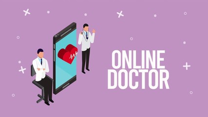 Sticker - doctors and smartphone with healthcare online technology