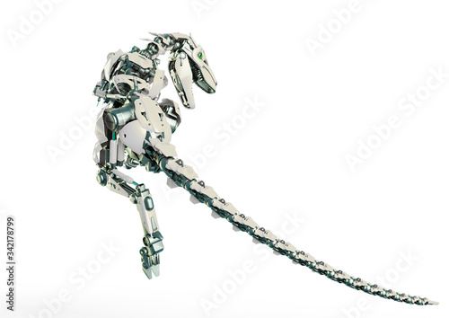 Cuadros en Lienzo dino raptor robot is jumping on rear view