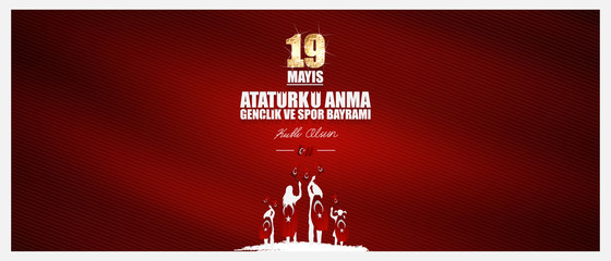 19 mayis, Atatürk'u anma genclik ve spor bayrami. (19 may, Commemoration of Atatürk, Youth and Sports Day.) Celebration vector illustration