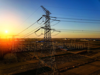 The power supply facilities of contour in the evening