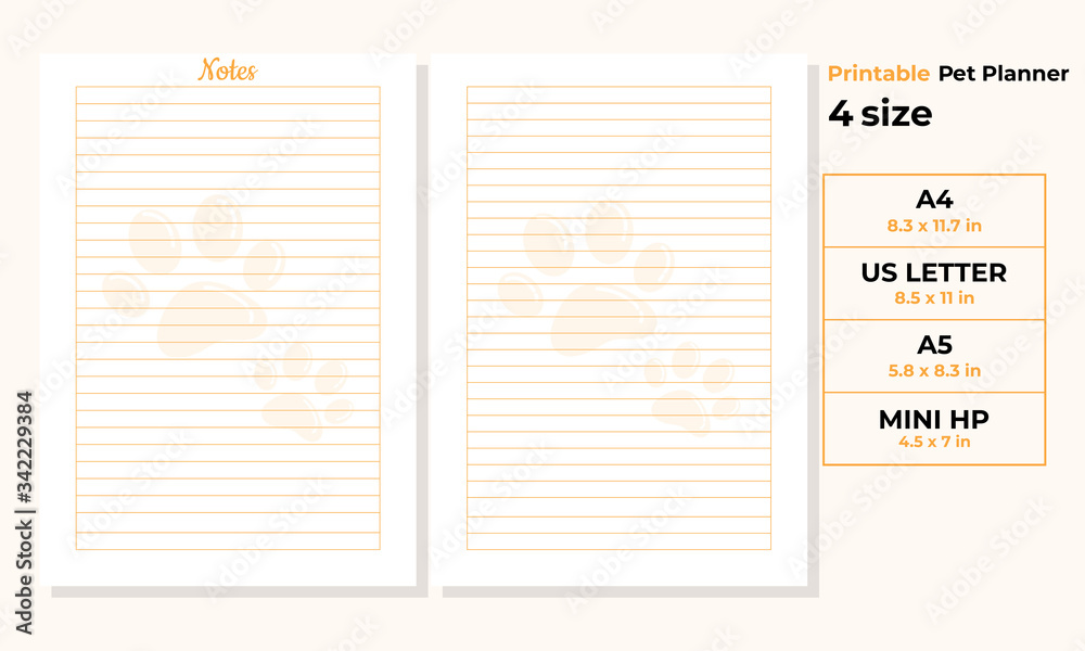 Minimalist note planner pages templates vector paper A4, US Letter, A5 ...