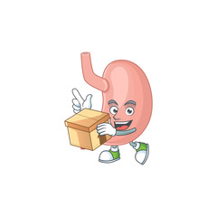 Poster - Stomach cartoon design style having gift box