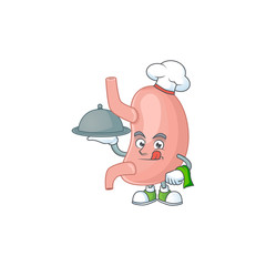 Poster - A stomach chef cartoon design with hat and tray