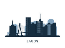 Lagos Skyline, Monochrome Silhouette. Vector Illustration.