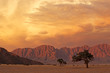 canvas print picture Namib desert landscape at sunset with rugged mountains and dramatic clouds, Namibia.