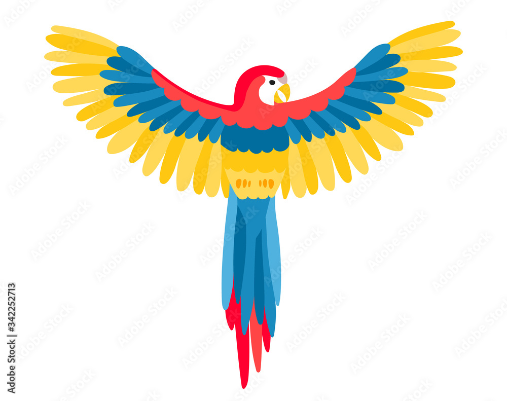 The big beautiful Aru parrot with spread wings in flat style. A bird ...