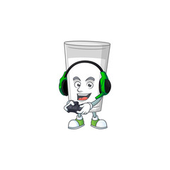 Poster - A cartoon design of glass of milk talented gamer play with headphone and controller