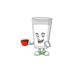 Sticker - An image cartoon character of glass of milk with a cup of coffee