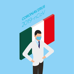 Sticker - professional doctor using face mask with italy flag