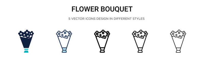 Wall Mural - Flower bouquet icon in filled, thin line, outline and stroke style. Vector illustration of two colored and black flower bouquet vector icons designs can be used for mobile, ui, web