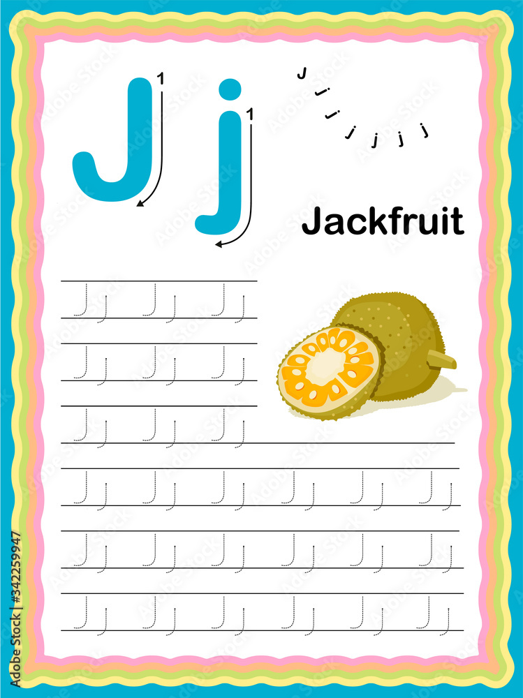 Vetor Preschool Colorful letter J Uppercase and Lowercase Tracing ...