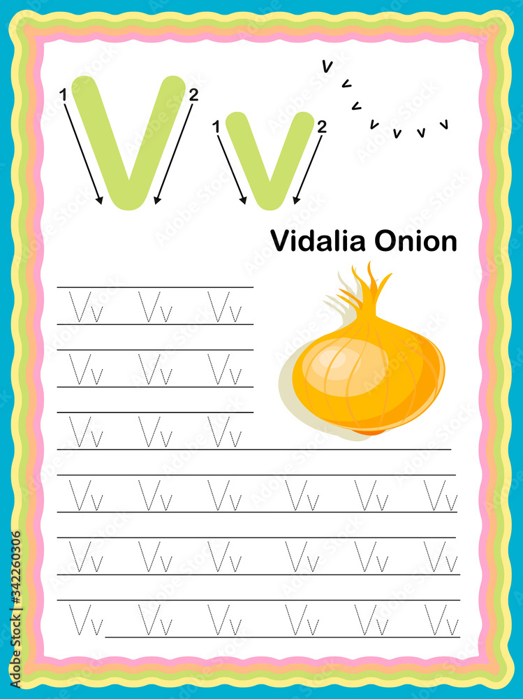 Preschool Colorful letter V Uppercase and Lowercase Tracing alphabets ...