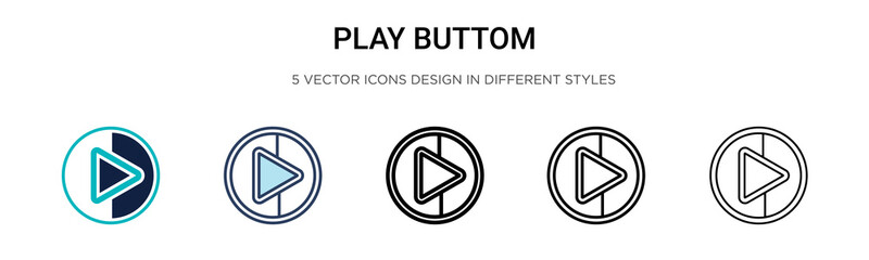 Play buttom icon in filled, thin line, outline and stroke style. Vector illustration of two colored and black play buttom vector icons designs can be used for mobile, ui, web