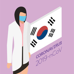 Sticker - female doctor with face mask and south korea flag