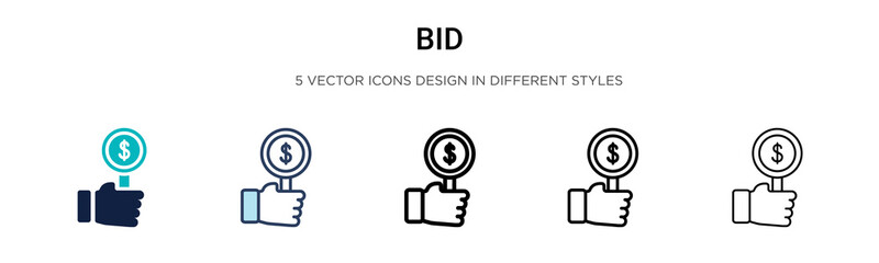 Poster - Bid icon in filled, thin line, outline and stroke style. Vector illustration of two colored and black bid vector icons designs can be used for mobile, ui, web