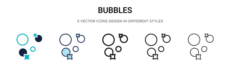 Poster - Bubbles icon in filled, thin line, outline and stroke style. Vector illustration of two colored and black bubbles vector icons designs can be used for mobile, ui, web
