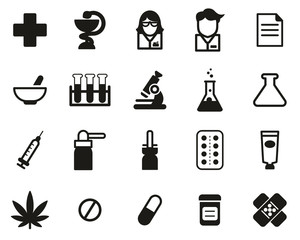 Sticker - Pharmacy Or Drugstore Icons Black & White Set Big