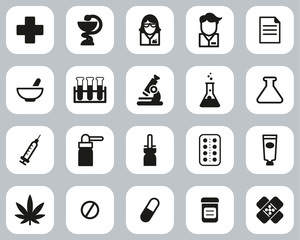 Sticker - Pharmacy Or Drugstore Icons Black & White Flat Design Set Big