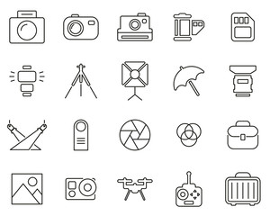 Poster - Photography Equipment Icons Black & White Thin Line Set Big