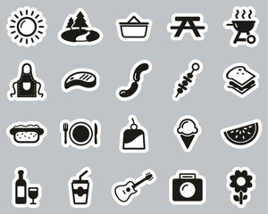 Poster - Picnic Or Barbecue Icons Black & White Sticker Set Big