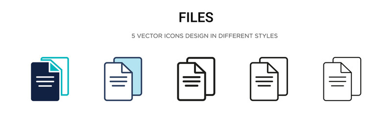 Poster - Files icon in filled, thin line, outline and stroke style. Vector illustration of two colored and black files vector icons designs can be used for mobile, ui, web