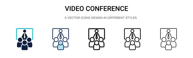 Poster - video conference icon in filled, thin line, outline and stroke style. vector illustration of two col