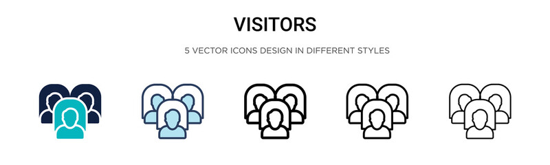 Visitors icon in filled, thin line, outline and stroke style. Vector illustration of two colored and black visitors vector icons designs can be used for mobile, ui, web