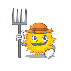 Sticker - Cartoon character design of mycoplasma as a Farmer with hat and pitchfork