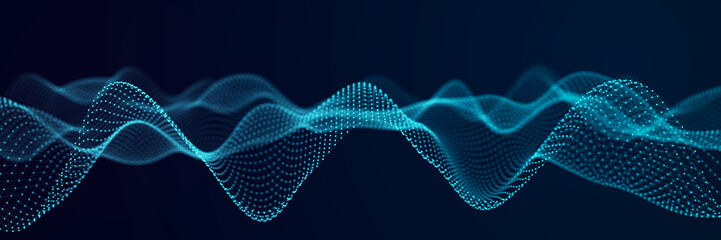 Aufkleber - Big data visualization. The musical stream of sounds. Abstract background with interweaving of dots . 3D rendering.